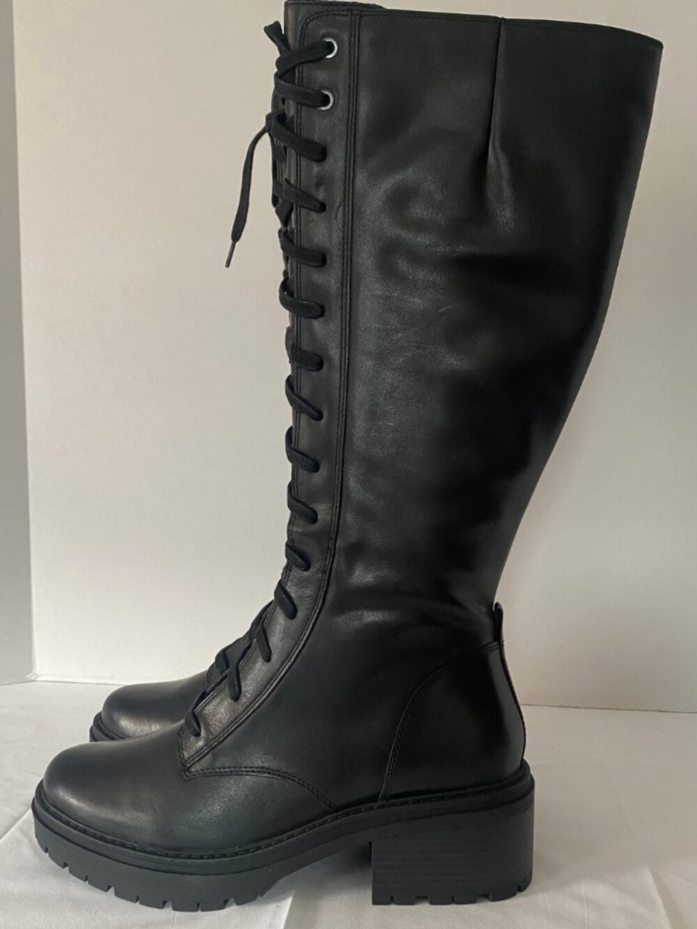 NIB Naturalizer Johni Black Leather Lace Up Knee High Combat Boots Y2K 9.5